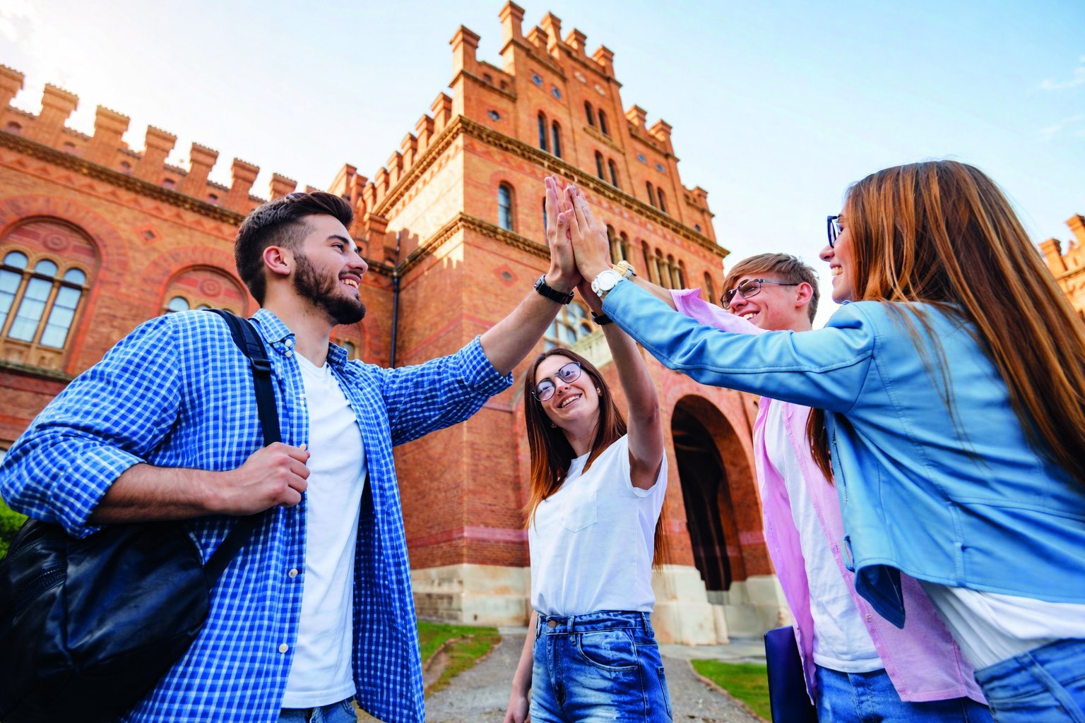 Students exploring an international university campus